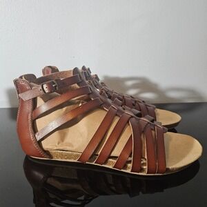 Jellypop Women's Archie Gladiator Sandals Cognac Flat 7 Back Zip Brown Strappy M